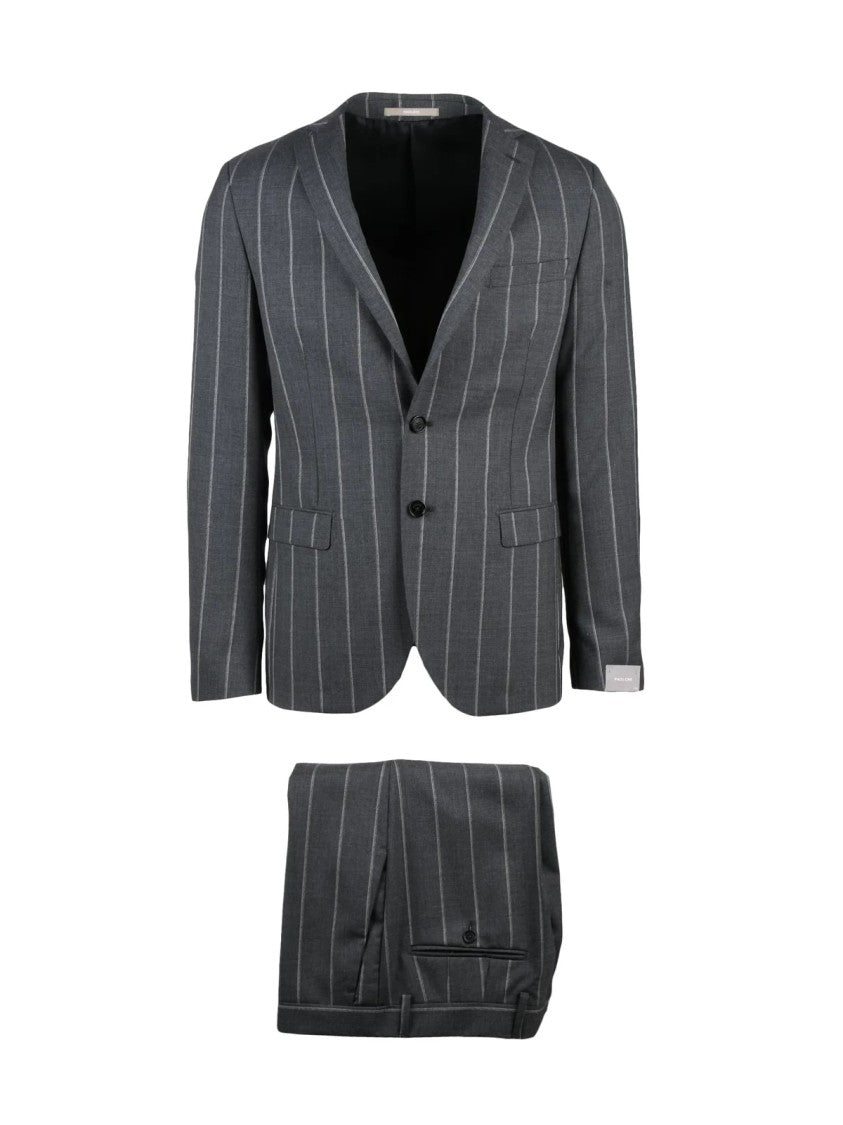 Paoloni Tailored Grey Suit Jacket With Two-Button Closure And Notch Lapels