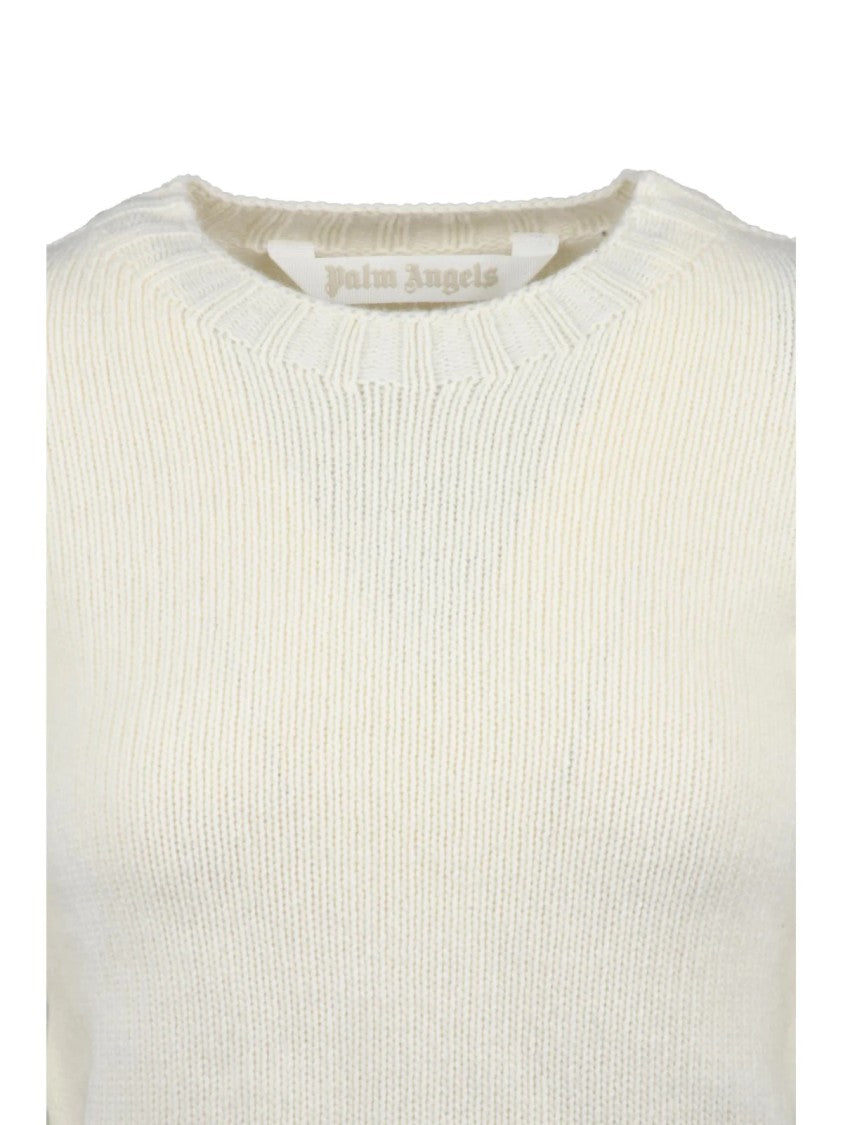 Palm Angels Short Crewneck Sweater With Gothic Text Detailing