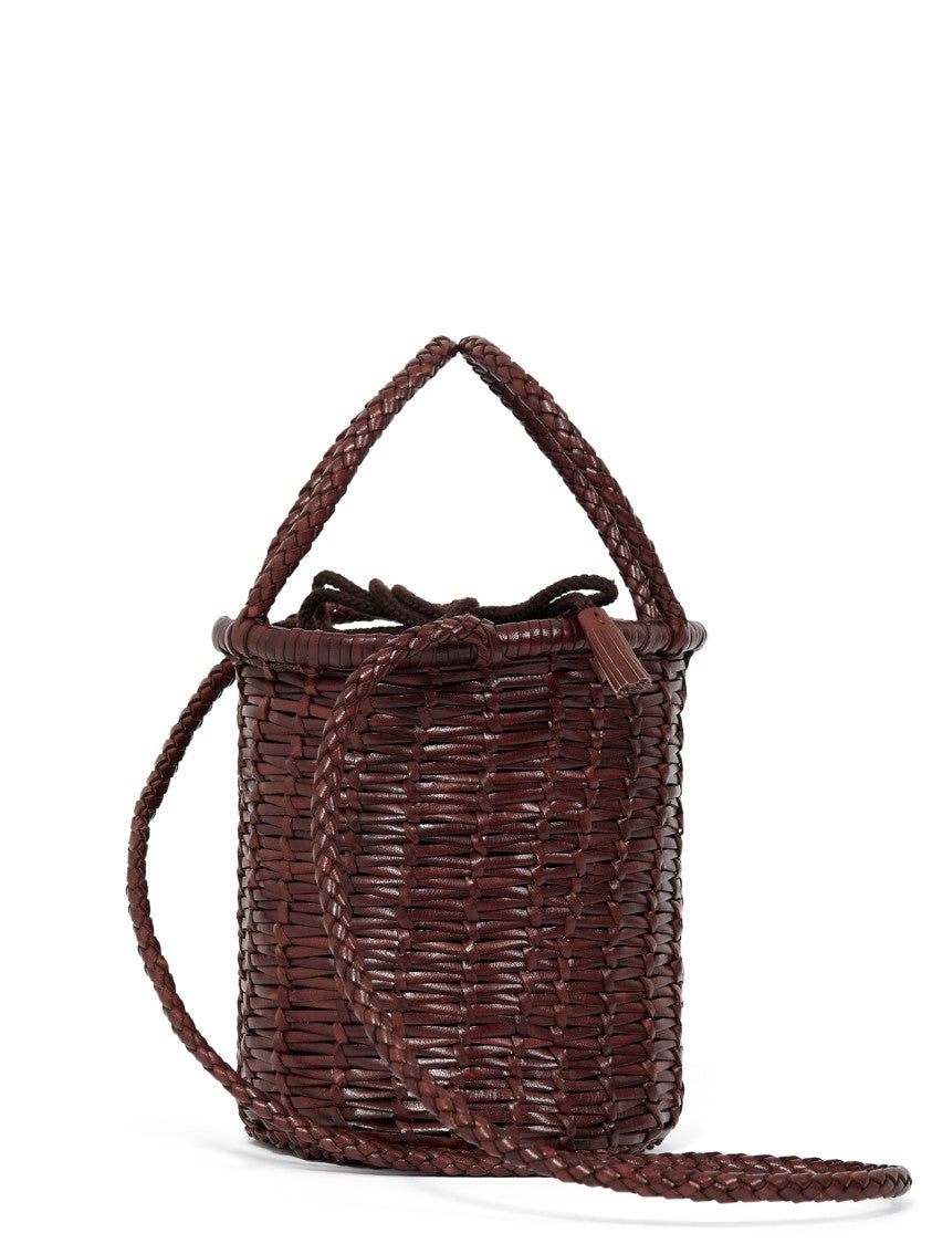 Dragon Diffusion Cylindrical Brown Braided Leather Mini Bag