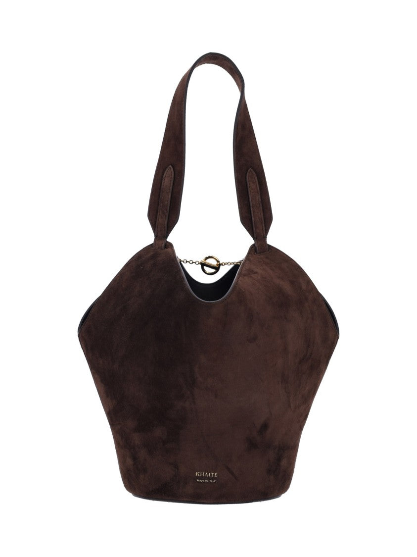 Khaite "Lotus" Small Tote Bag In Brown Calfskin Suede