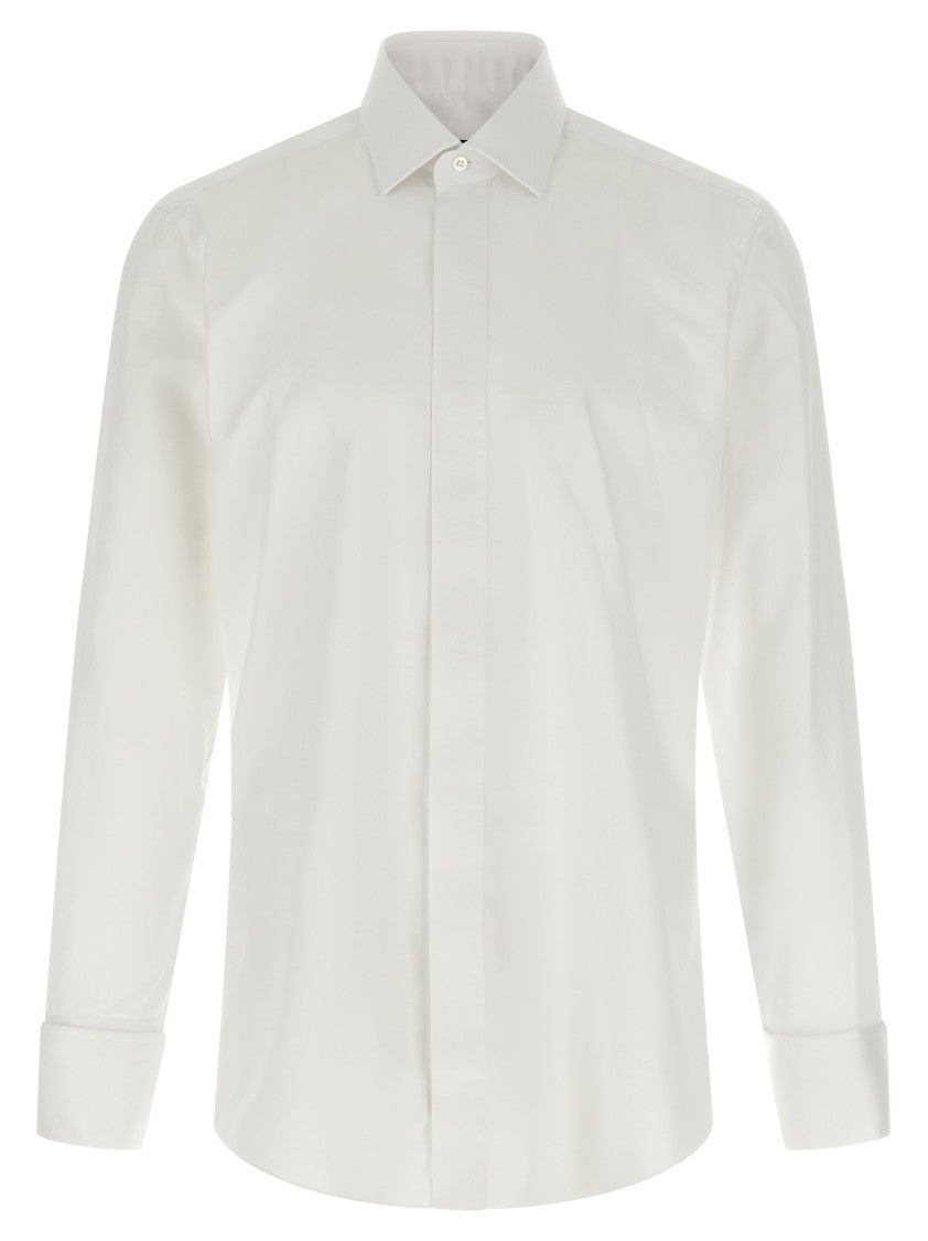 Barba Cotton Poplin Shirt With Concealed Button Front And Cufflink-Ready Sleeves