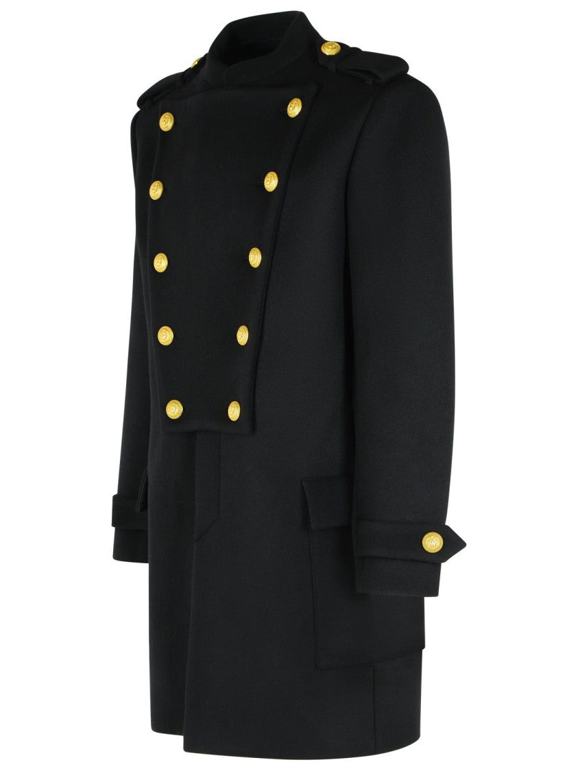 Balmain Black Wool And Cashmere Coat