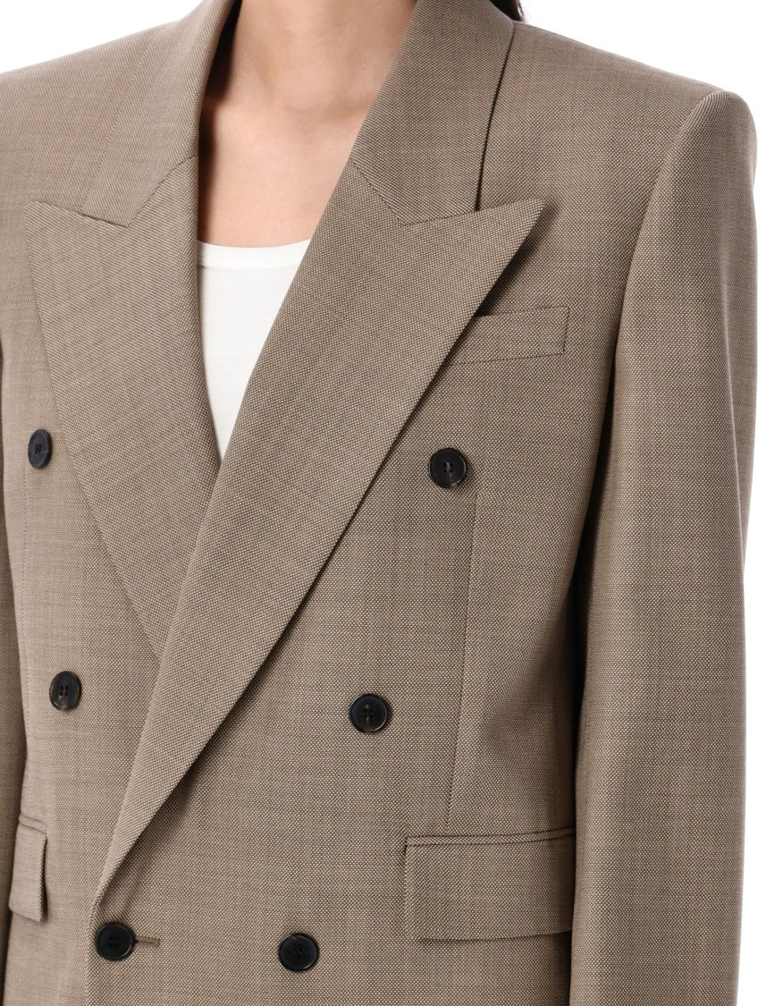 Saint Laurent Double-Breasted Wool Jacket With Peak Lapel
