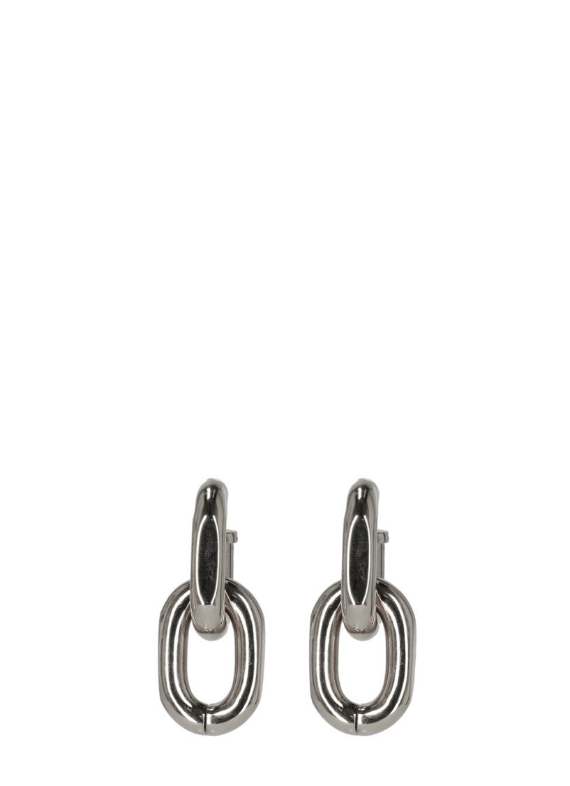 Rabanne Interlinked Rectangular Loop Earrings In Polished Silver