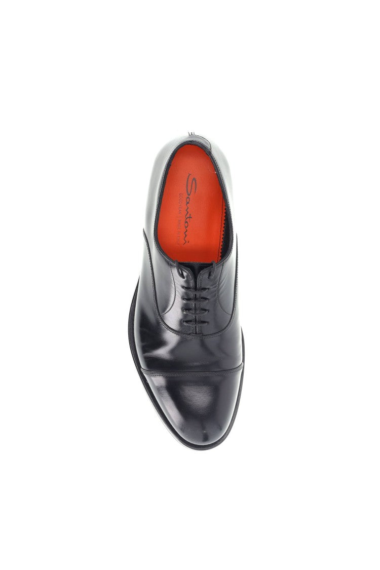 Santoni Black Carlo Leather Oxford Brogues