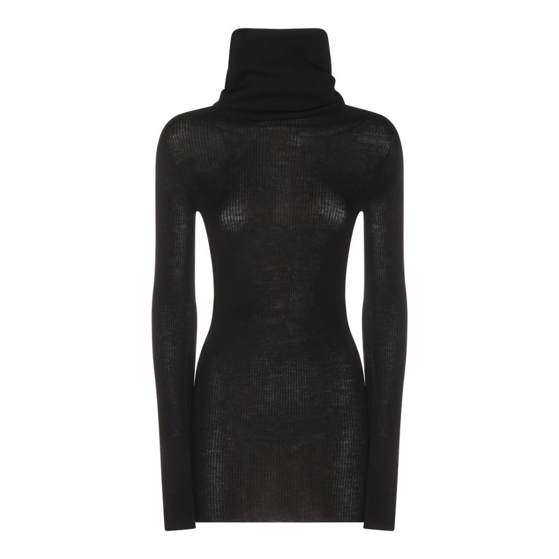 Rick Owens Semi-Sheer Turtleneck Knit Sweater With Ribbed Texture