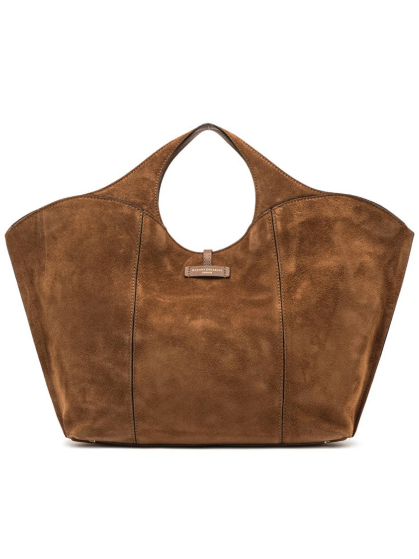 Gianni Chiarini Brown Suede Tote Bag With Gold-Tone Accents