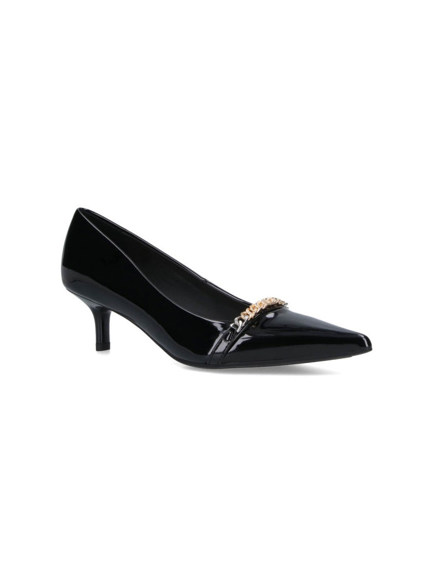 Pinko Glossy Black Patent Pointed-Toe Pumps With Chain Detail