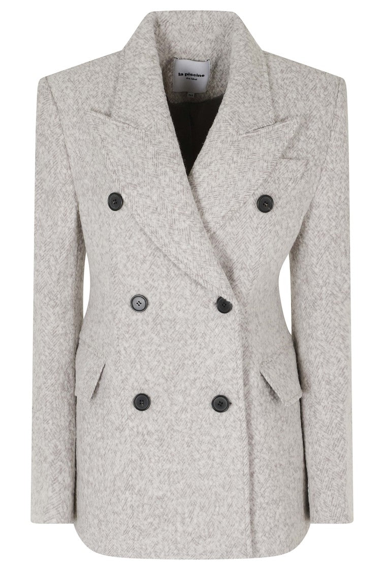 La Piscine Grey Wool-Blend Double-Breasted Blazer