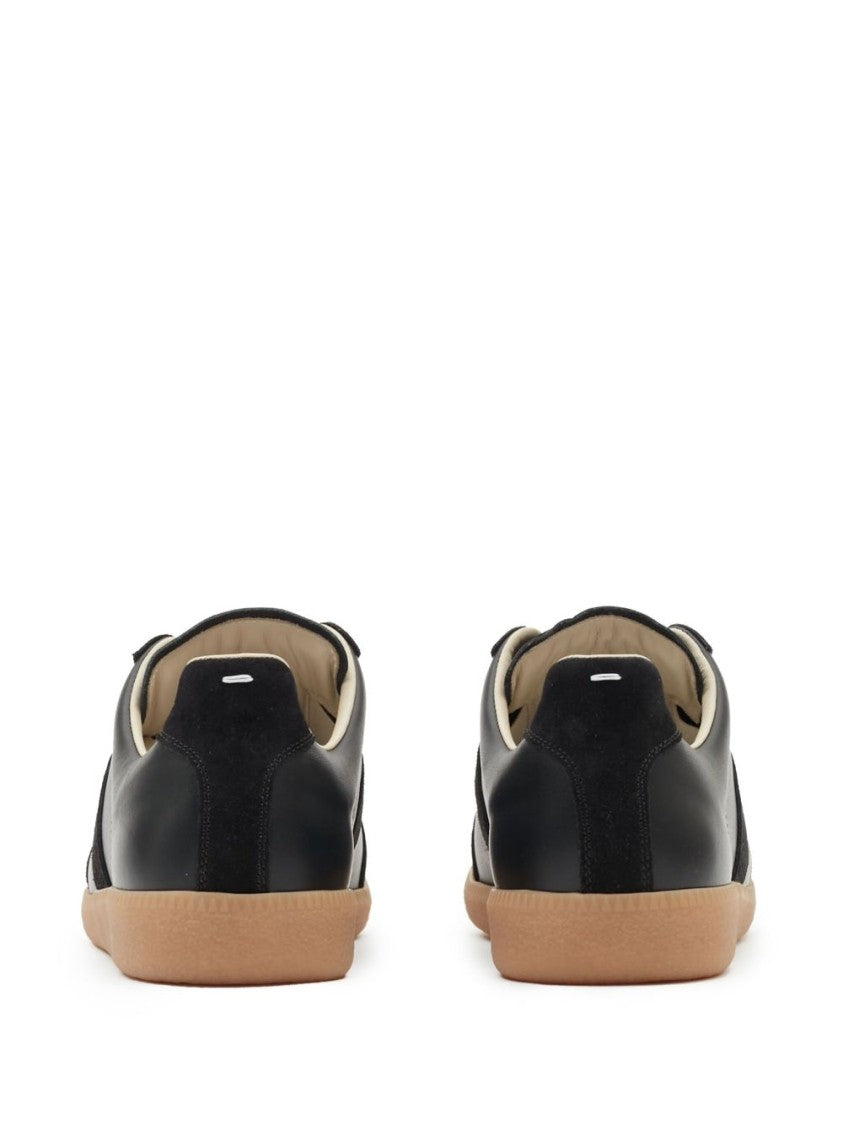 Maison Margiela Black Leather And Suede Sneakers With Contrasting Textures