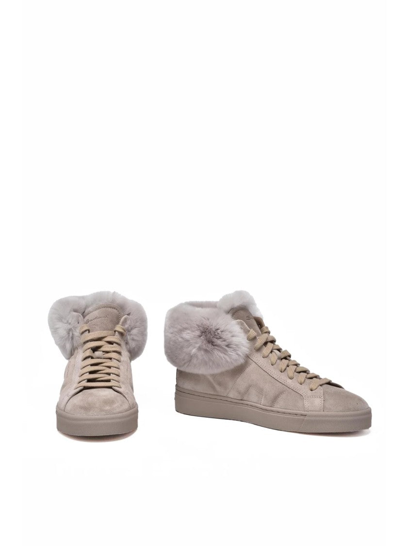Santoni Beige Suede Fur Ankle Boots