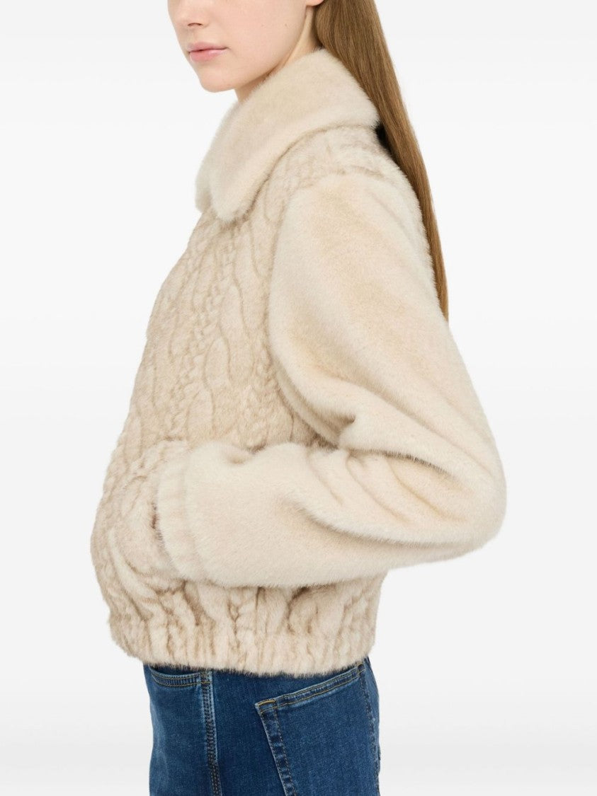 Liu Jo Cropped Beige Coat With Textured Panel