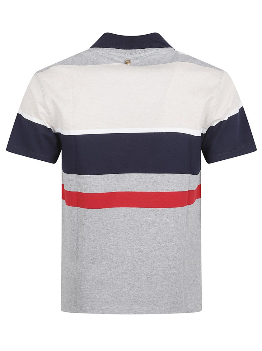 Versace Horizontal Striped Short-Sleeve Polo With Contrasting Collar