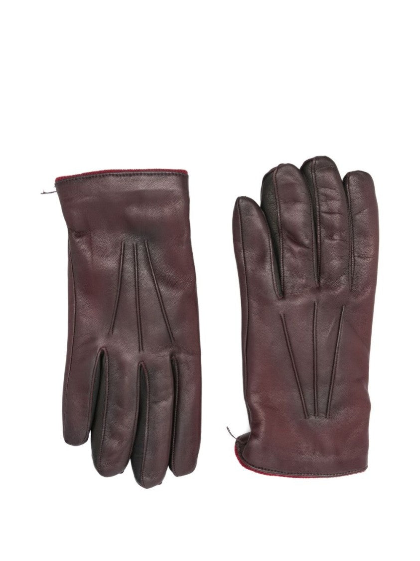 Paul Smith Bordeaux Wool Gloves With Leather Accents