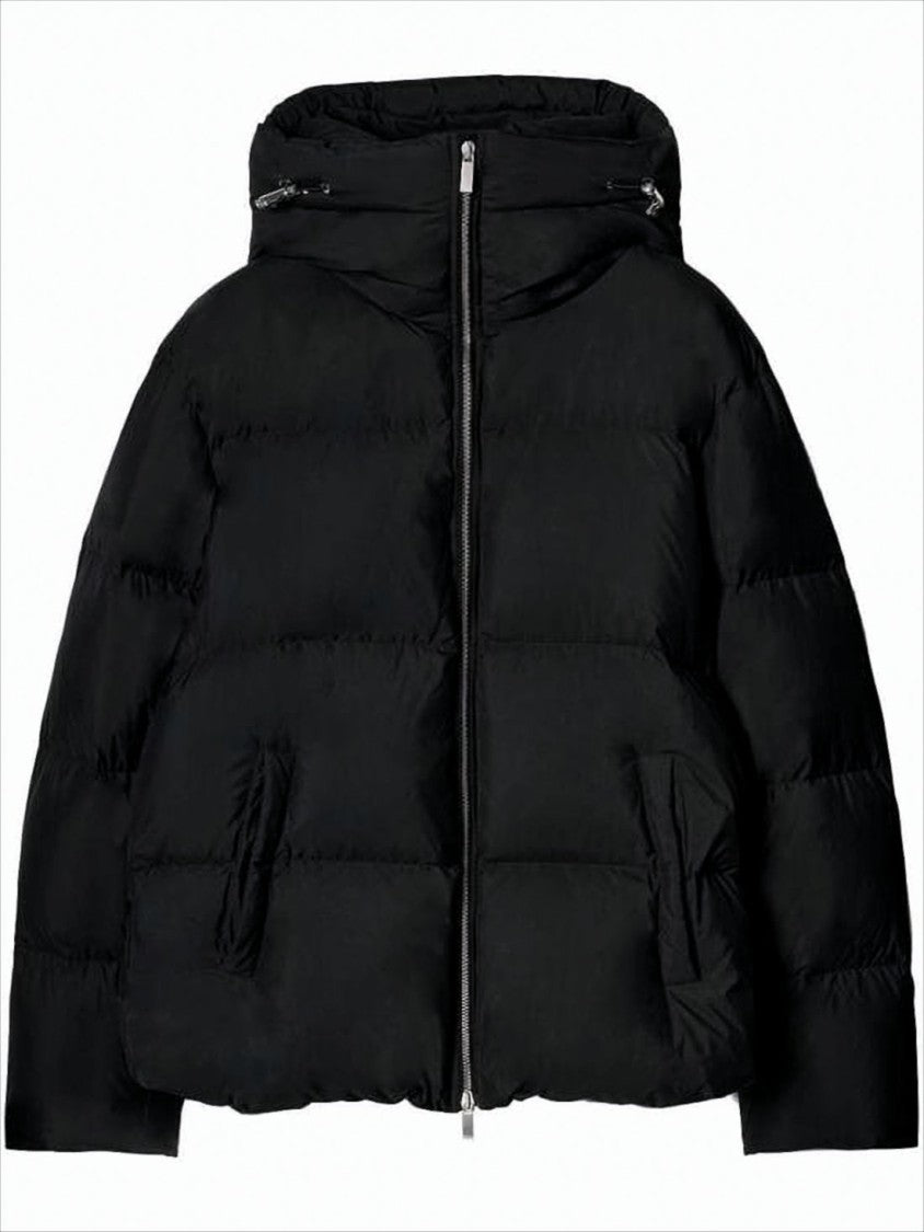 Off-White Boxy Black Puffer Jacket With High Collar And Hood
