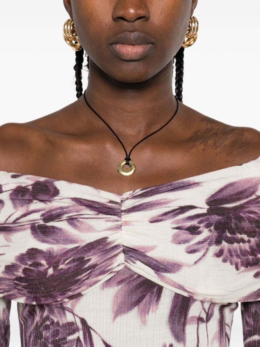 Twin-Set Floral Print Off-Shoulder Long-Sleeve Sweater