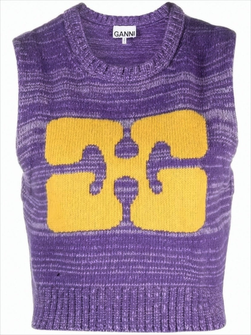 Ganni Sleeveless Knitted Sweater With Geometric Pattern