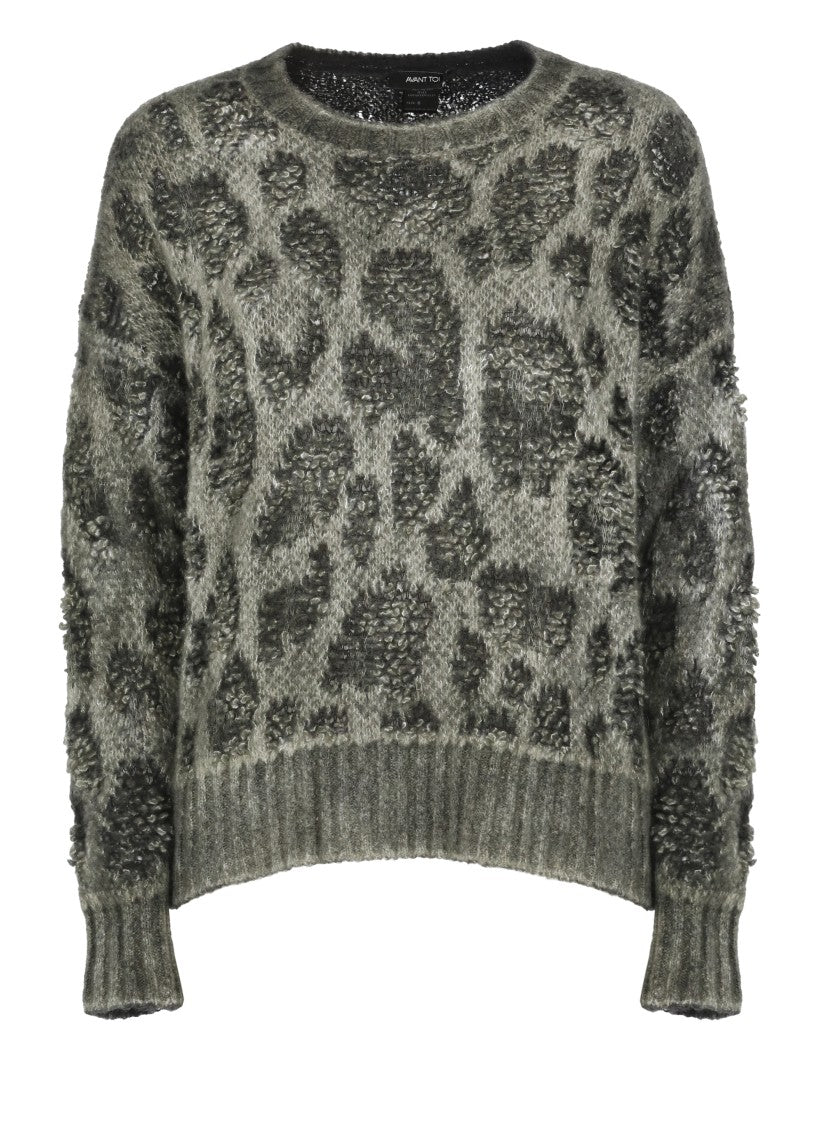 Avant Toi Grey Textured Knit Crewneck Sweater