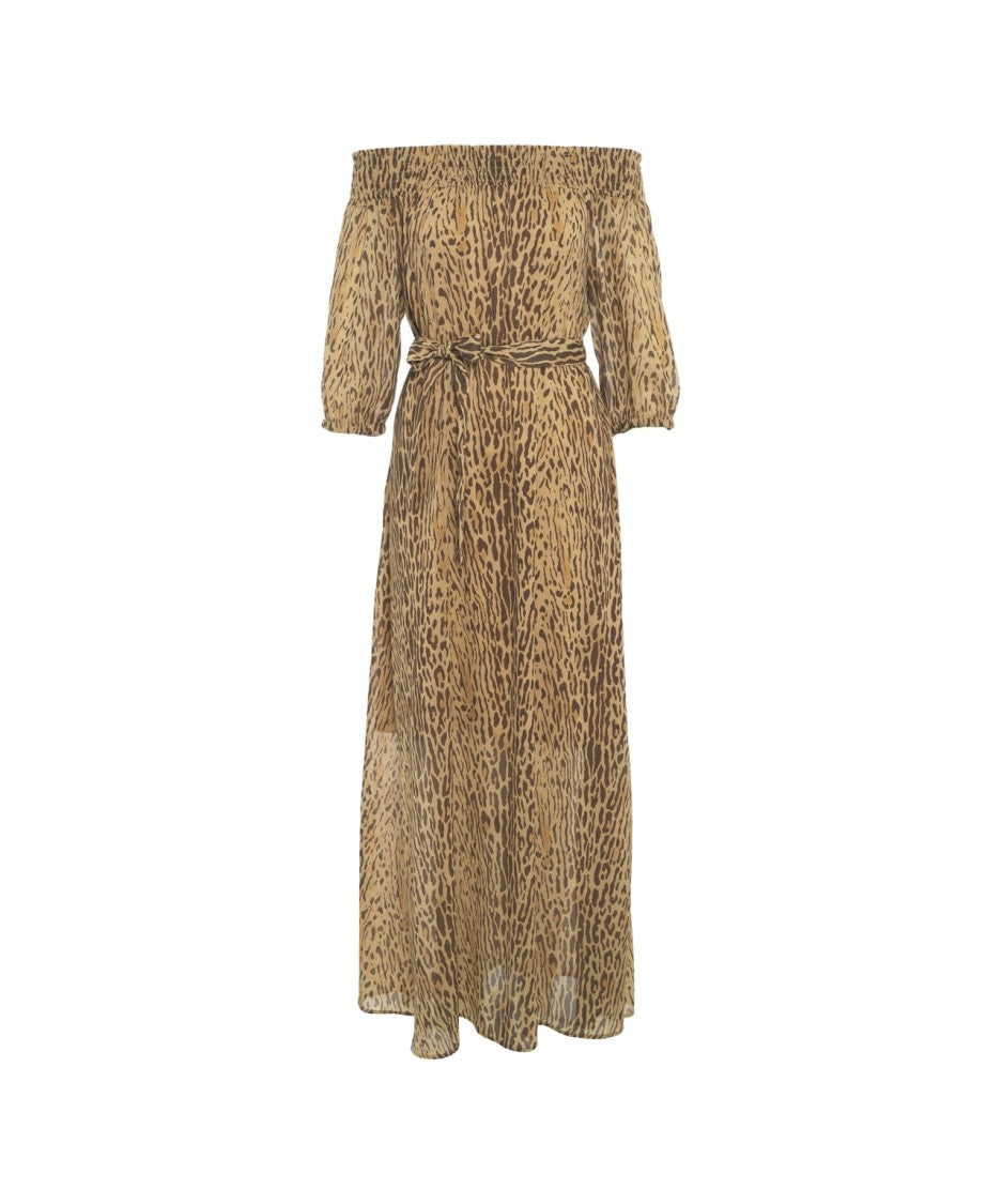 Liu Jo Brown Maxi Dress With Off-Shoulder Neckline