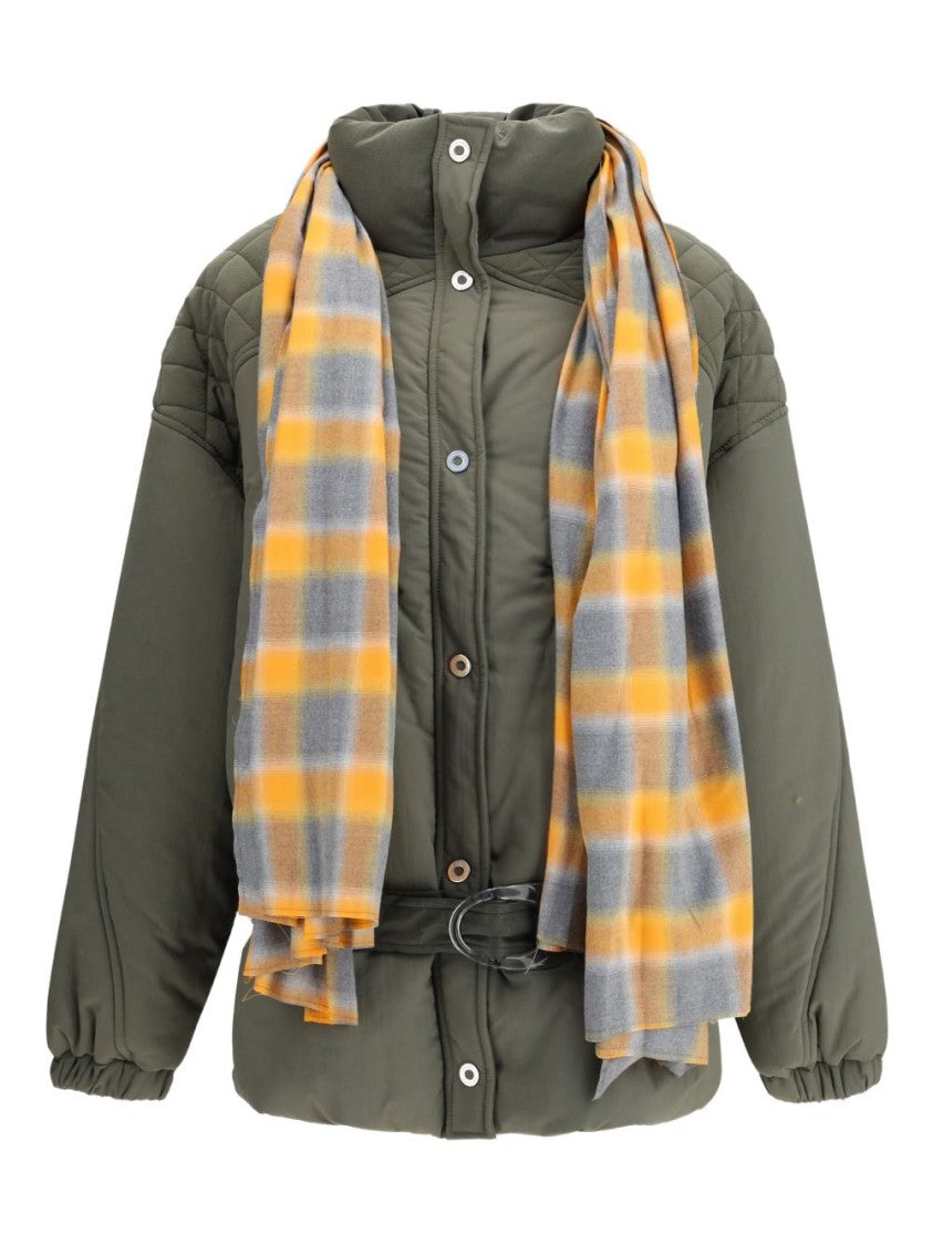 Marbell Quilted Down Jacket With Removable Checked Scarf