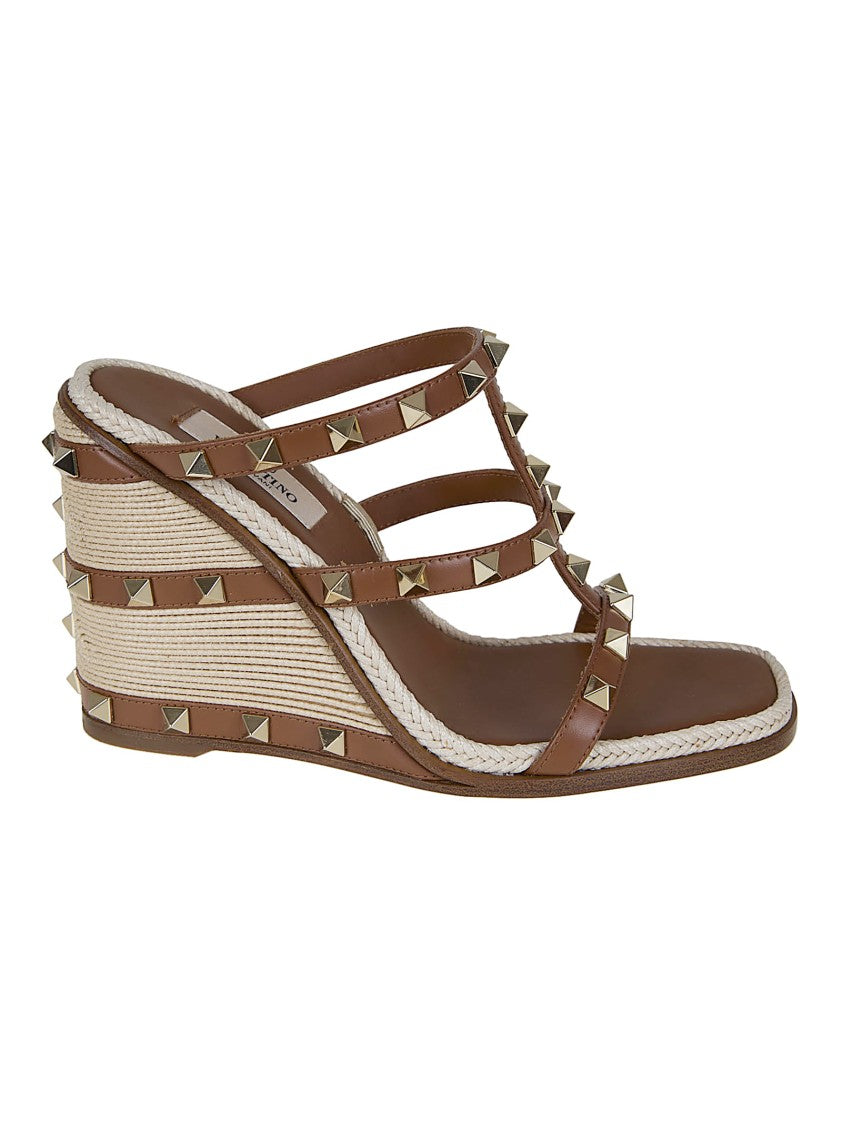 Valentino Garavani Studded Wedge Espadrilles With Cornely Embroidery And Platinum Accents