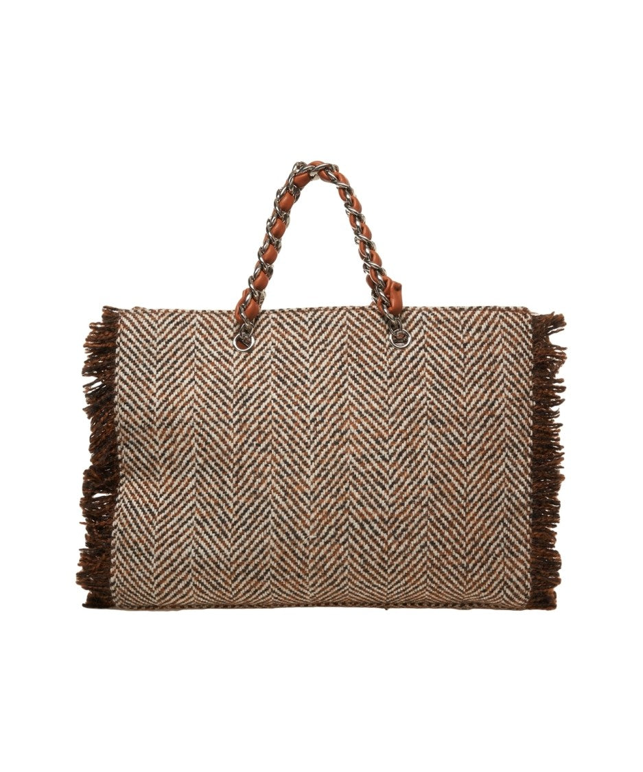 Rue Madame Houndstooth Shopper Bag With Fringed Edges