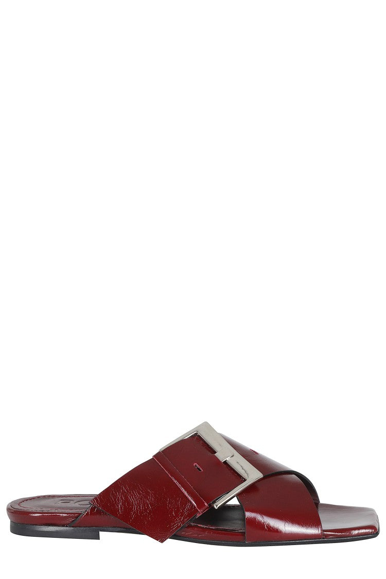 Poeve Red Pathos Buckled Calfskin Leather Mules