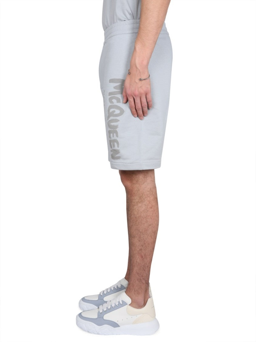 Alexander Mcqueen Bermuda Shorts With Graffiti Logo Print