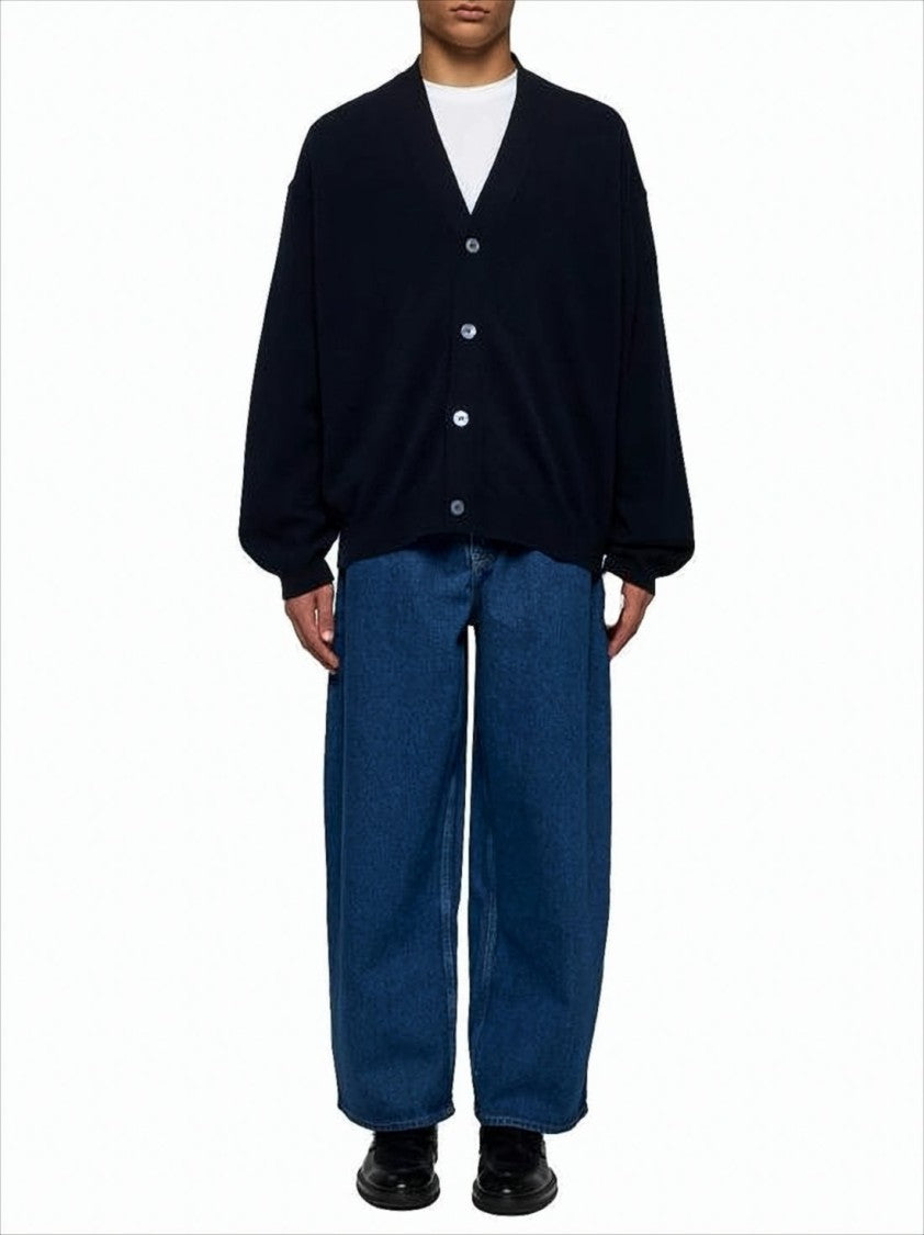 Studio Nicholson Relaxed Fit Wool Cardigan With Deep V-Neck