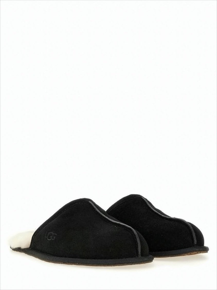 Ugg Black Wool Slip-On Slippers With Cream Lining