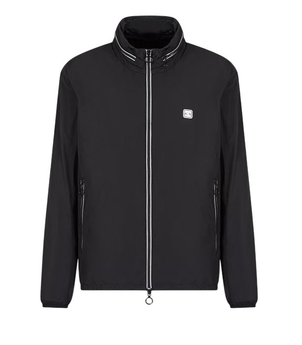 Armani Exchange High Collar Zip-Up Coat With White Accents