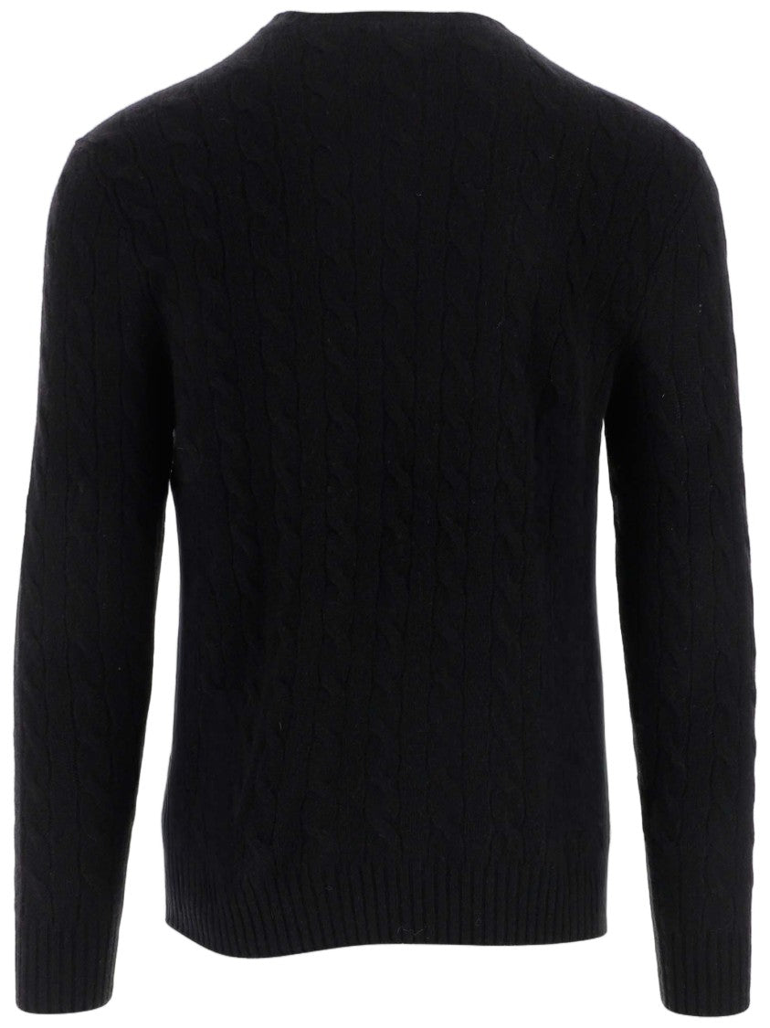 Polo Ralph Lauren Black Cable-Knit Wool Cashmere-Blend Sweater