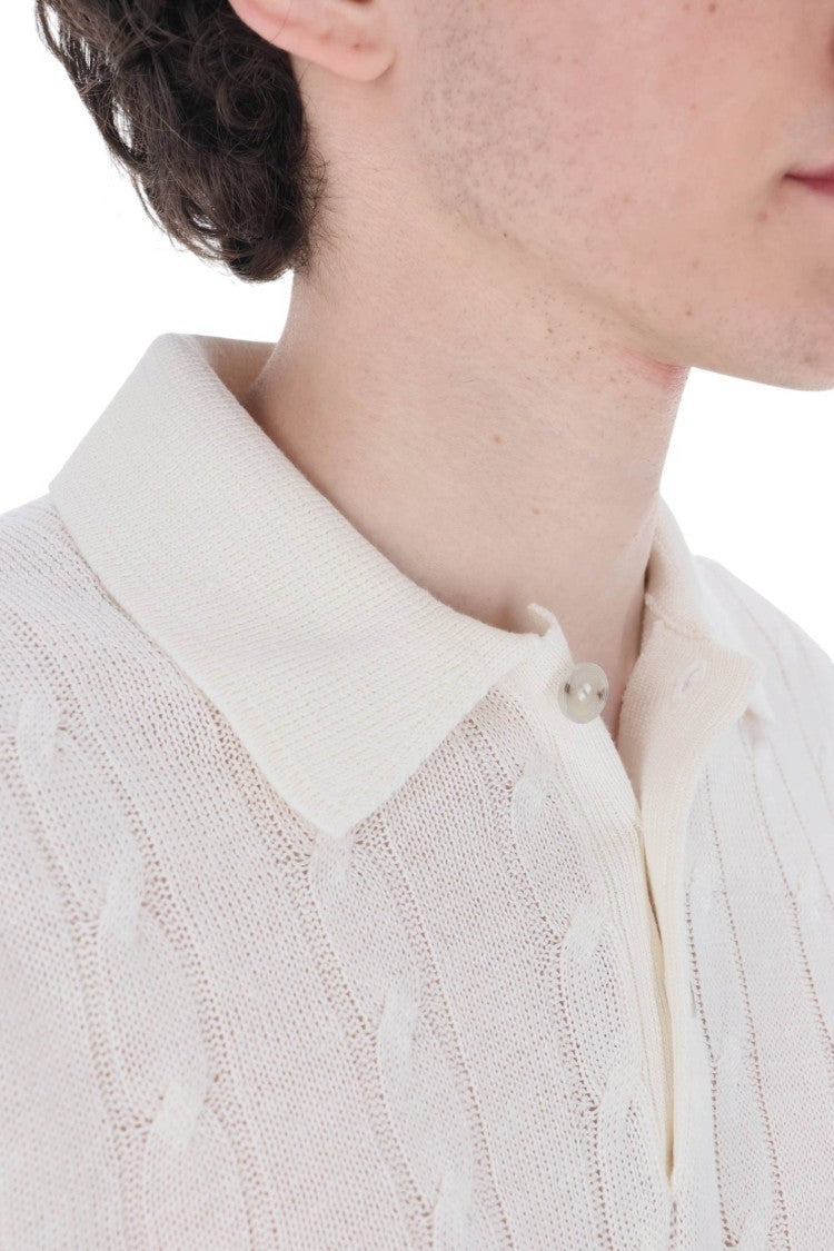 Barba White Cable-Knit Linen-Cotton Polo Shirt