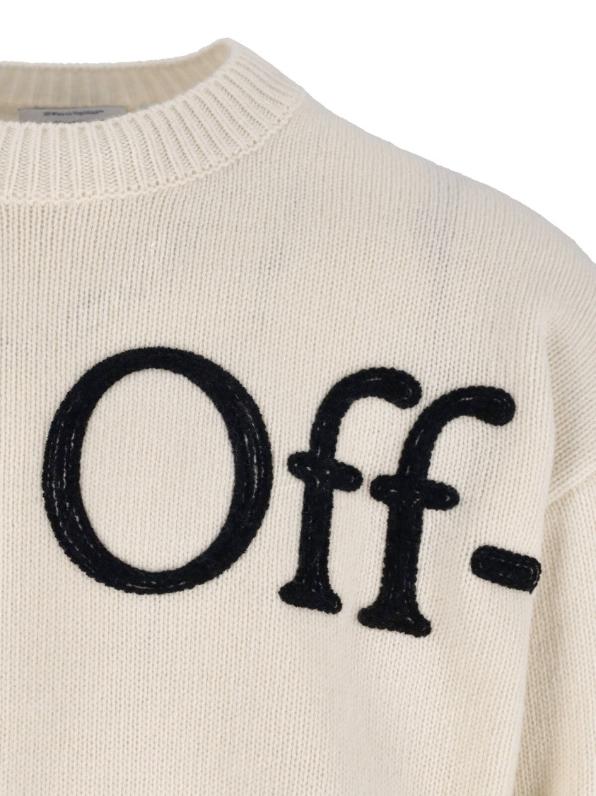 Off-White Bookish Cream Contrast Logo Wool-Blend Sweater