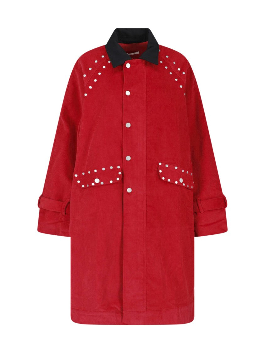 Gimaguas Red Joaquin Ribbed Velvet Studded Coat