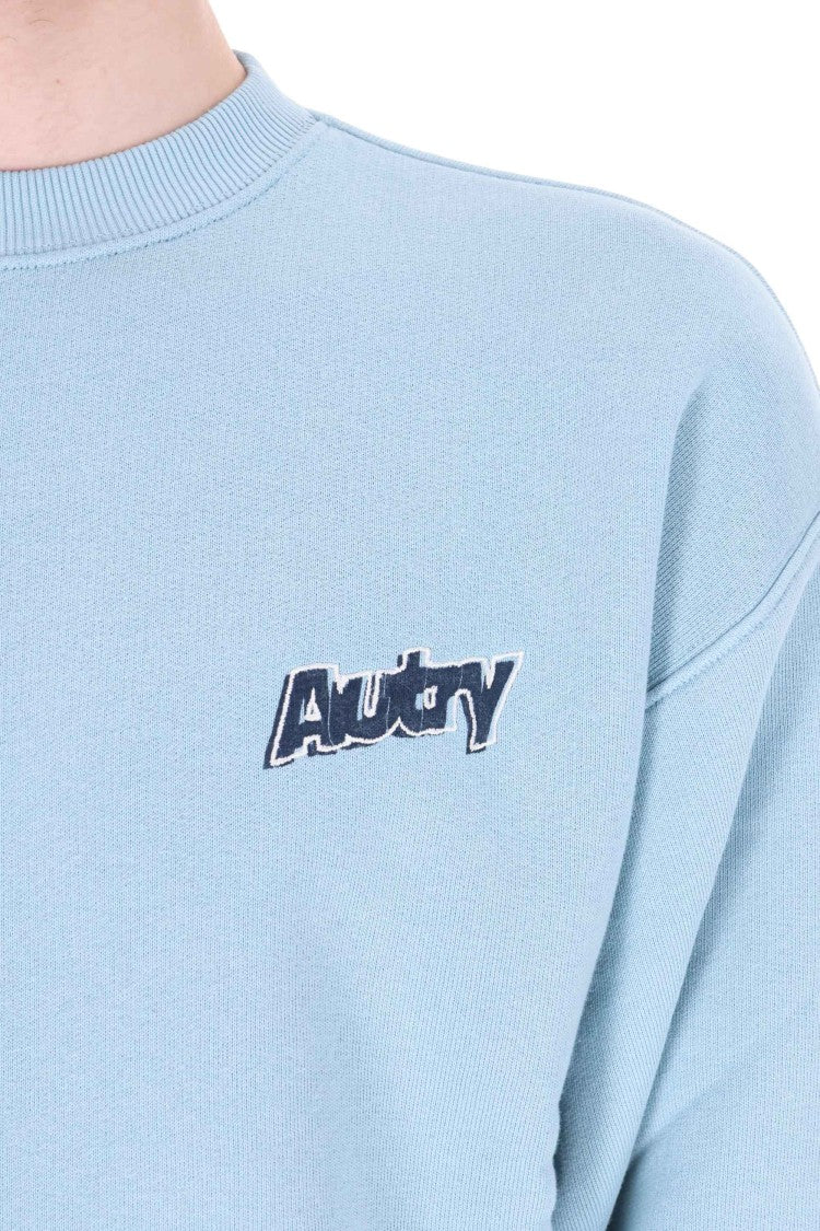 Autry Light Blue Central Logo Cotton Crewneck Sweatshirt
