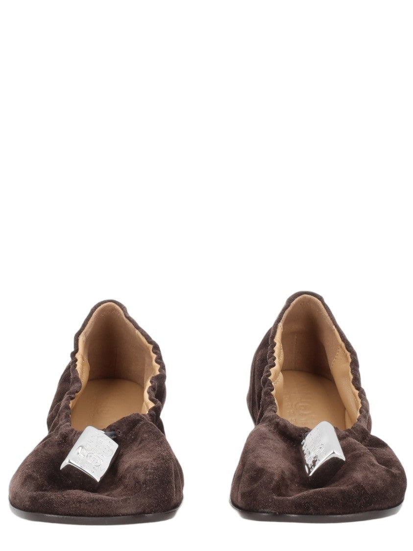 Mm6 By Maison Margiela Black Ruched Metallic-Accent Leather Flats