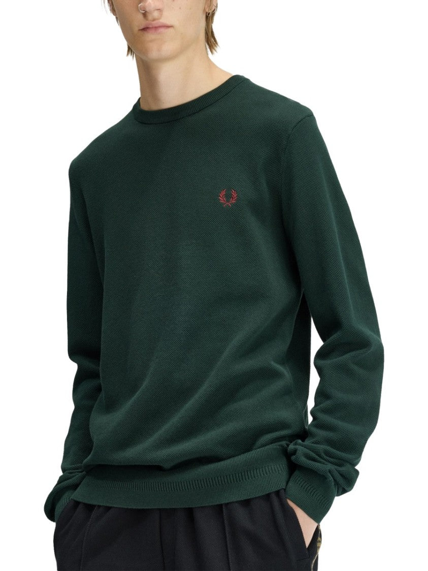 Fred Perry Long-Sleeved Cotton Ribbed Crewneck Sweatshirt