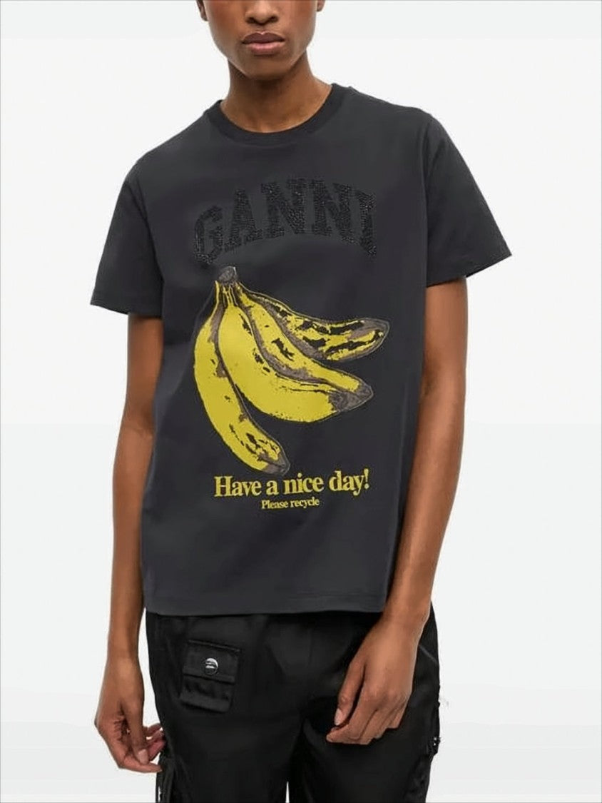 Ganni Relaxed Fit Black Graphic Print T-Shirt