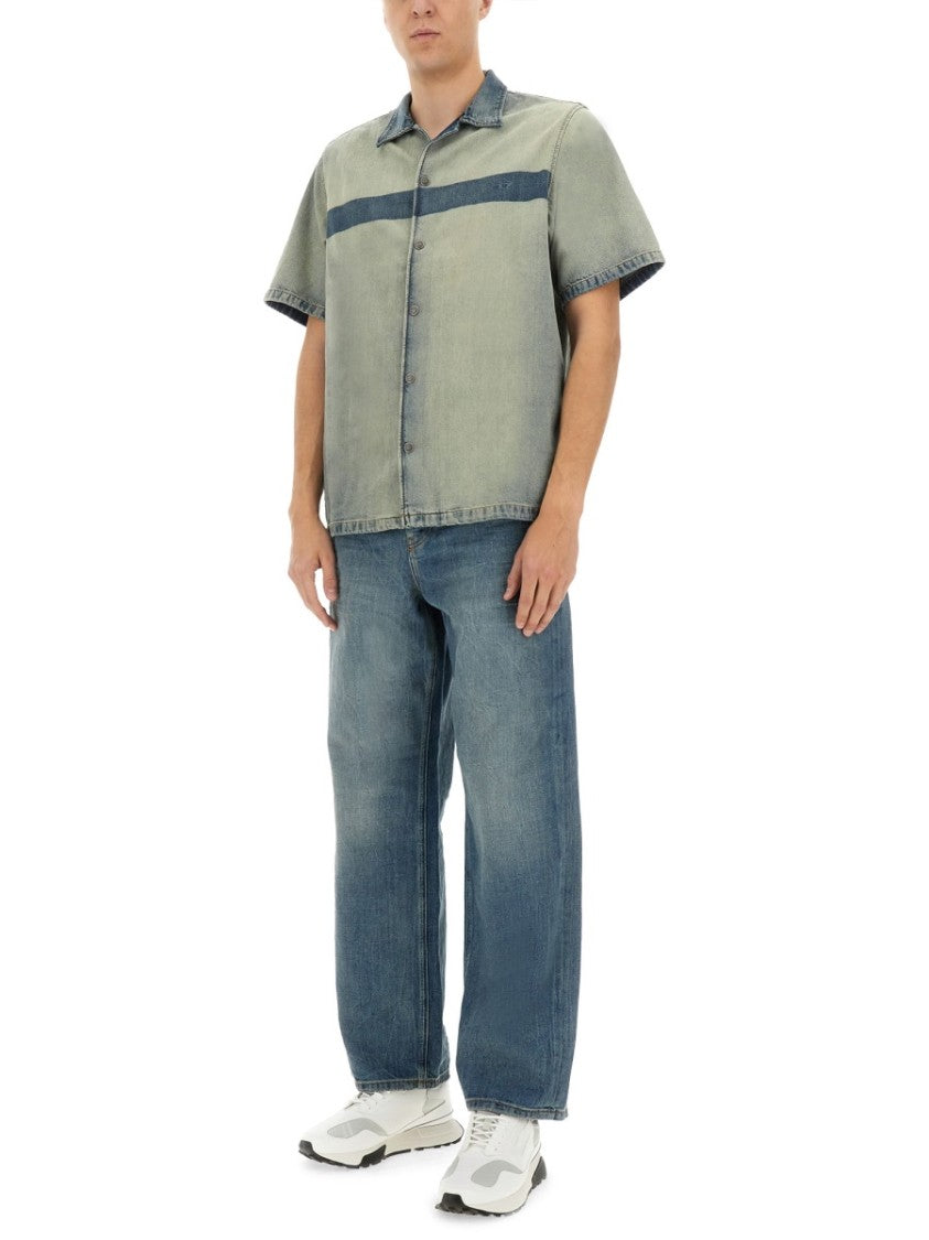 Diesel Short-Sleeved Relaxed Fit Shirt With Contrasting Stripe