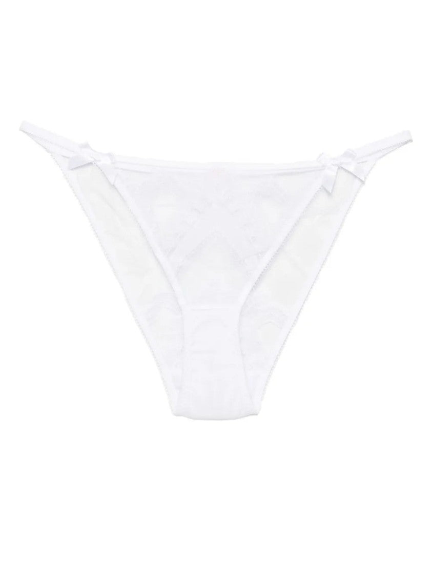 Agent Provocateur Sheer White Briefs With Floral Embroidery And Bow Accents