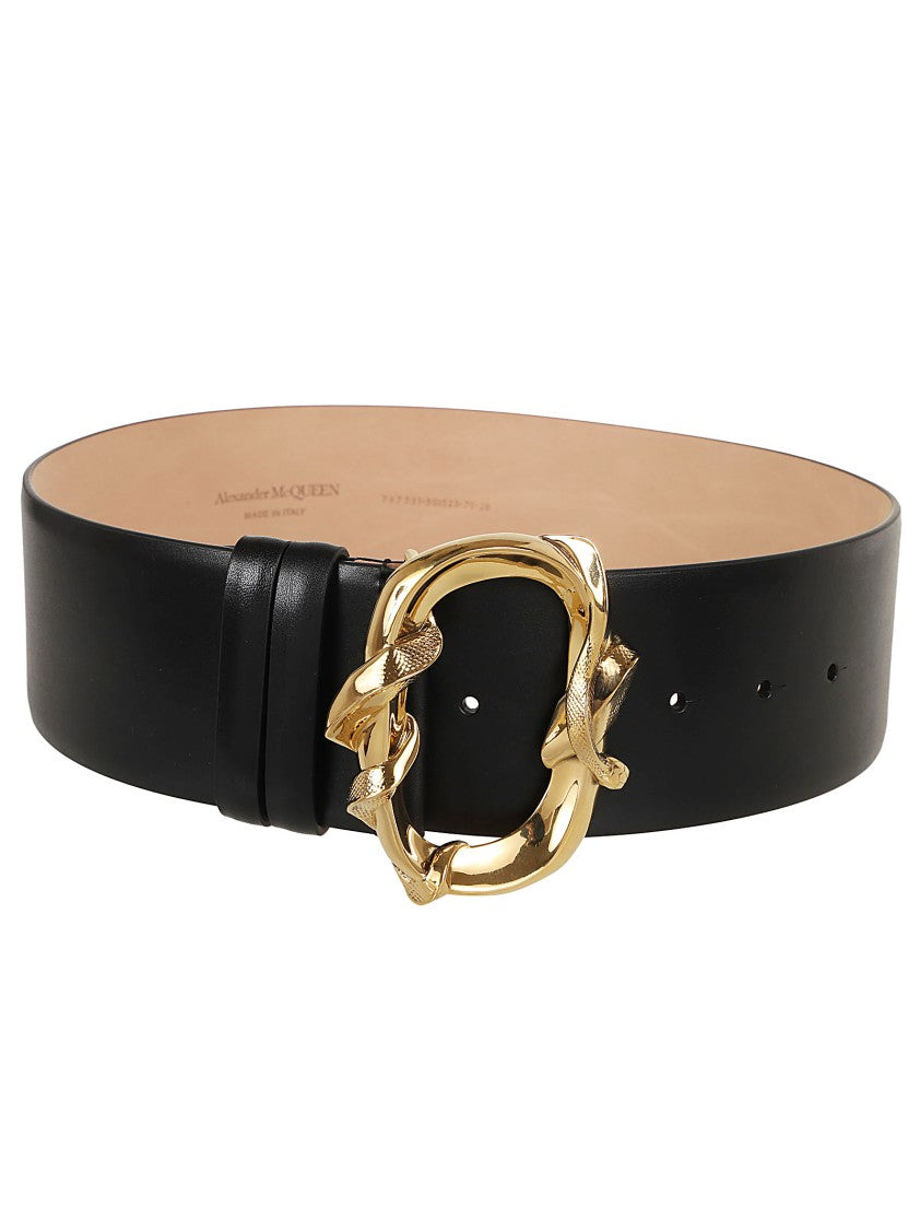 Alexander Mcqueen Engraved Snake Calfskin Belt