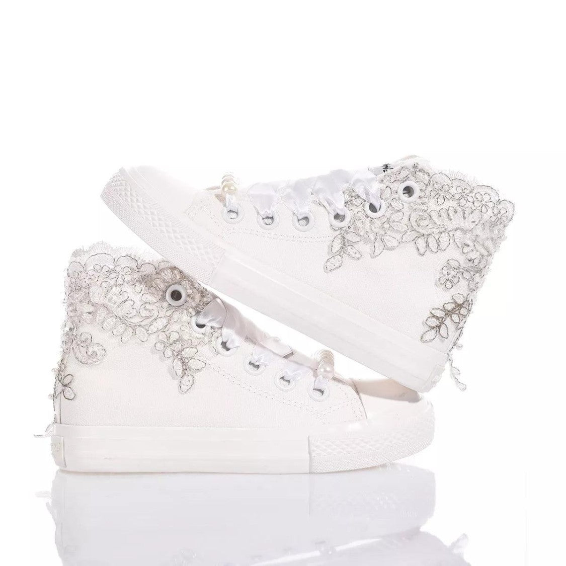 Mimanera High-Top Sneakers With Intricate White And Silver Embroidery