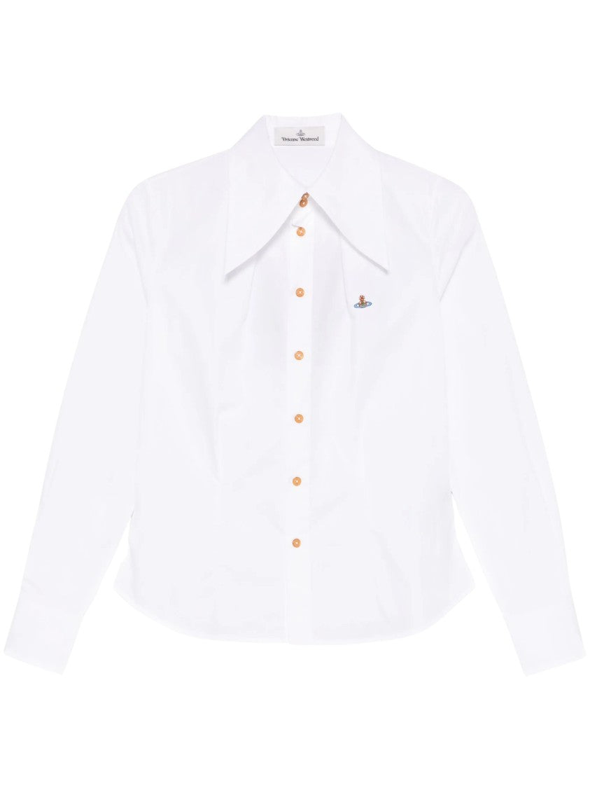 Vivienne Westwood Crisp Tailored White Shirt With Pointed Collar And Embroidered Logo