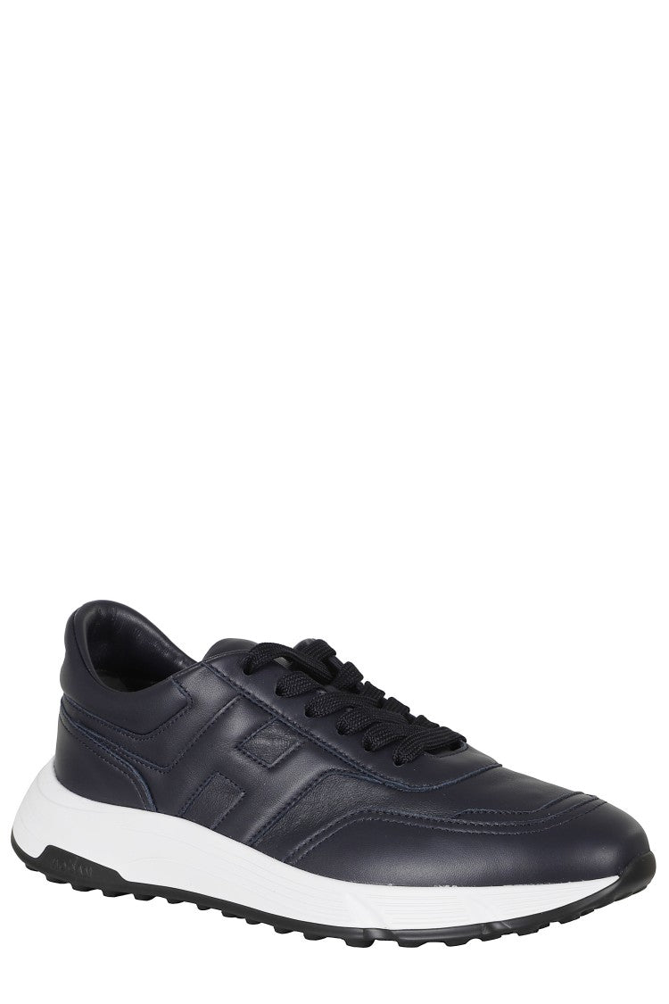 Hogan Blue Hyperlight Smooth Leather Rubber Sole Leather Sneakers