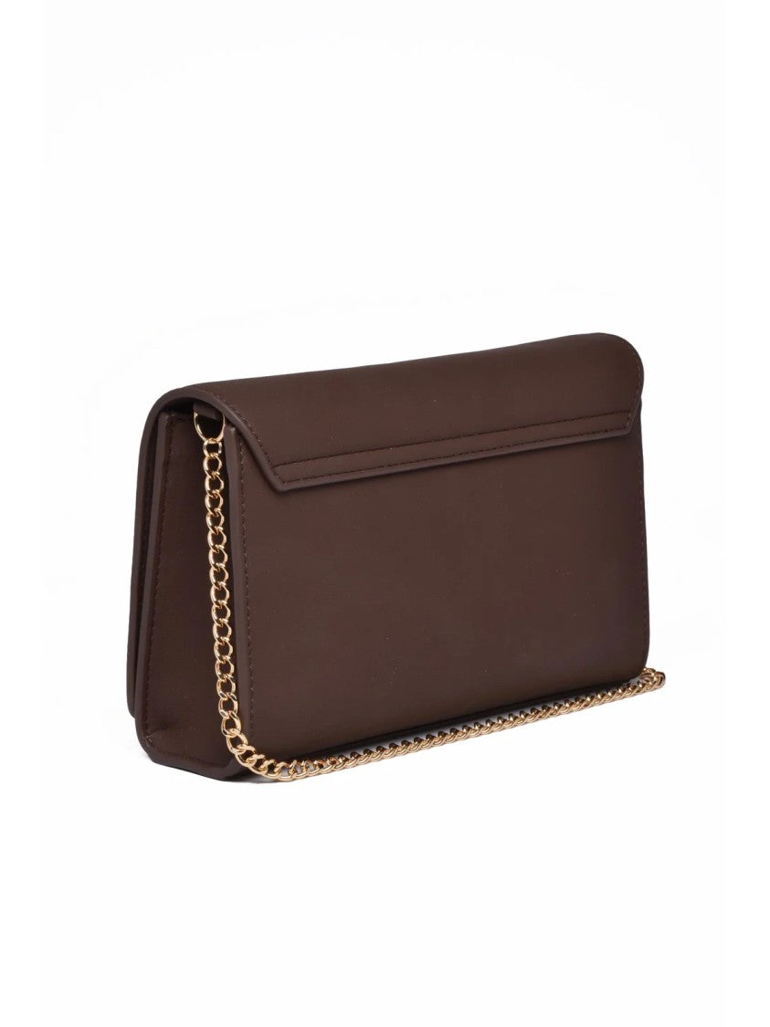Love Moschino Smooth Brown Crossbody Bag With Gold Chain Strap