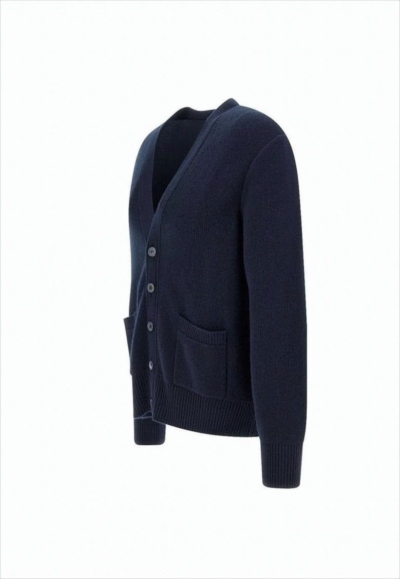 Thom Browne Classic V-Neck Wool Cardigan With Striped Back Detail