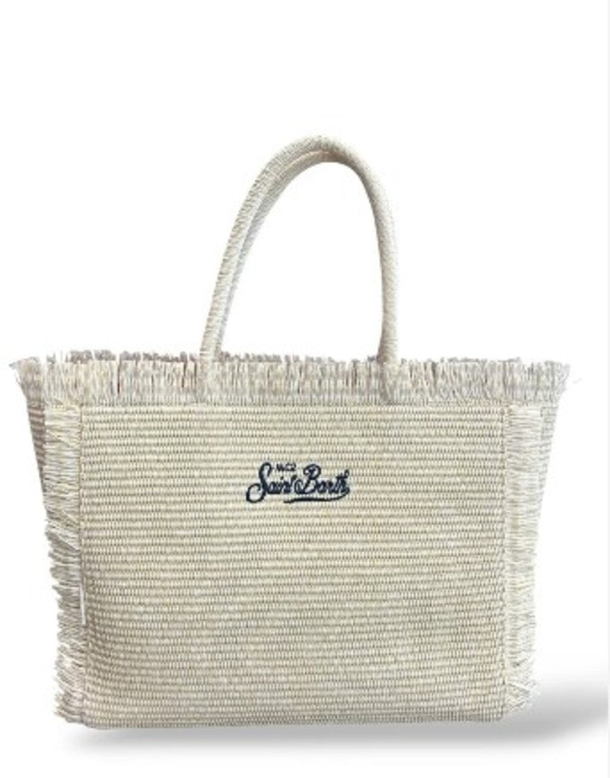 Mc2 Saint Barth Rectangular Woven Tote Bag With Fringed Edges