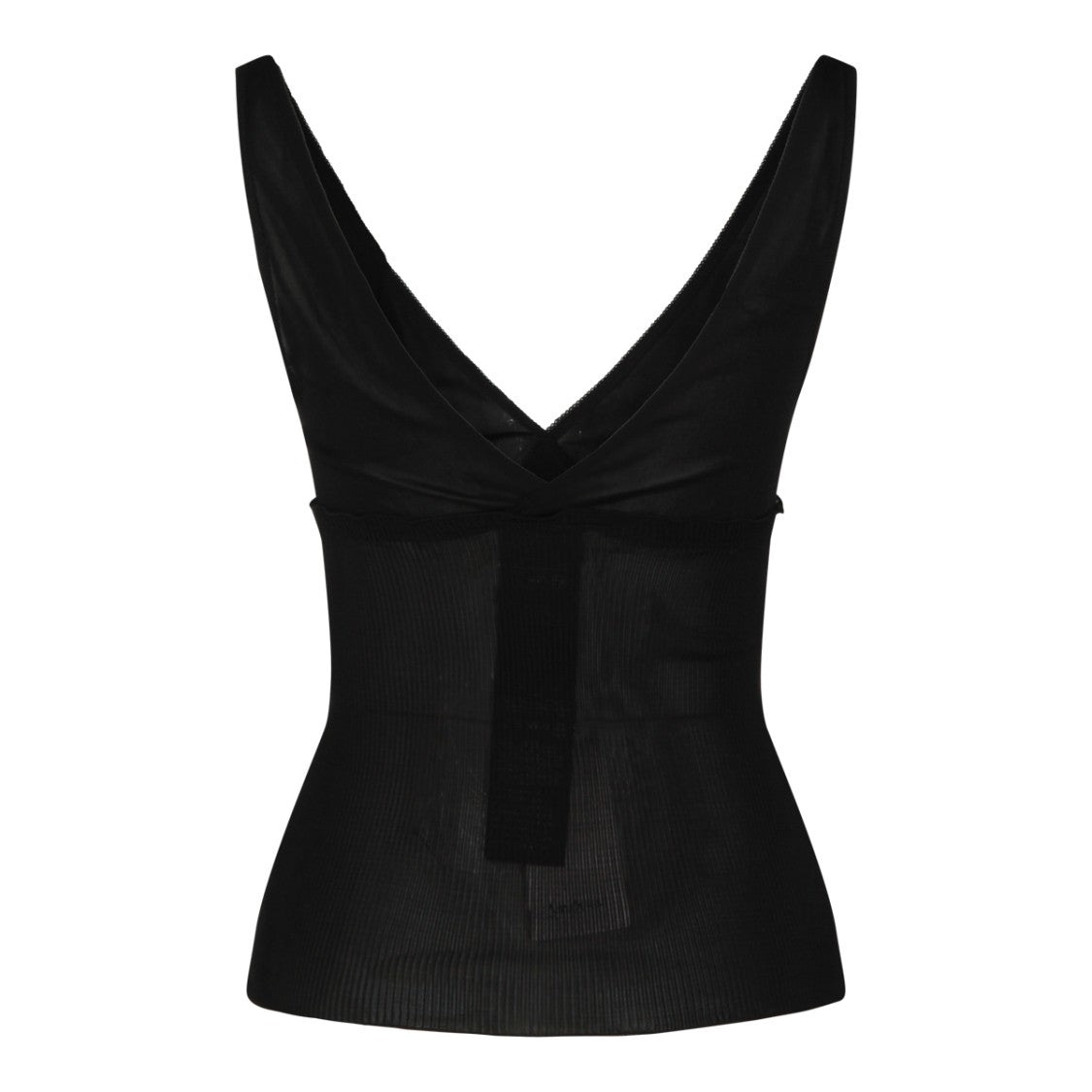 Saint Laurent Black Silk Top With Deep V Neckline And Gold-Tone Logo Patch