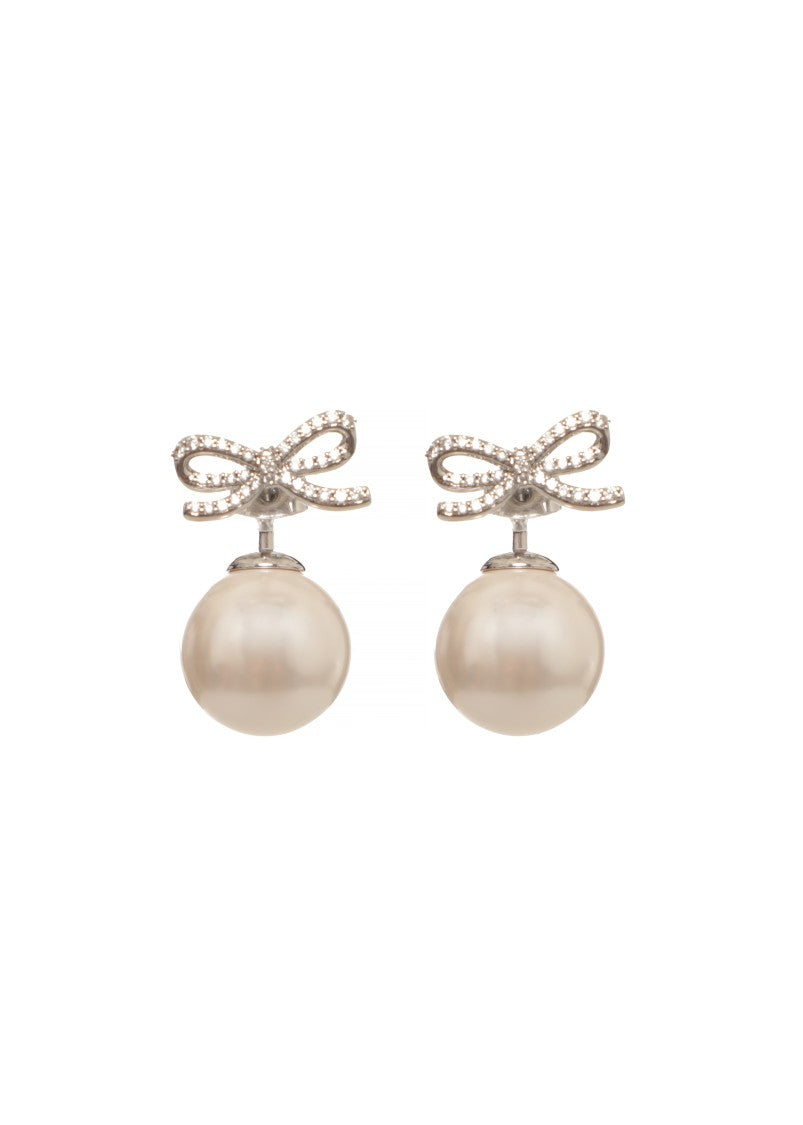 Self-Portrait Crystal-Embellished Bow-Shaped Pearl Earrings